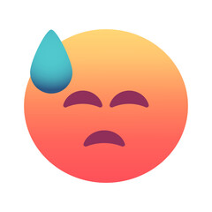 Downcast face with sweat emoji icon. Trendy colors, popular element expressing feelings of disappointment and fatigue, frequently used in social media. Emoticon, isolated element.