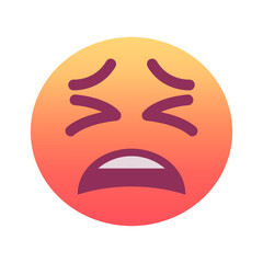 Tired face emoji icon. Trendy colors, popular element expressing weariness and sleepiness, frequently used in social media. Emoticon, isolated element.