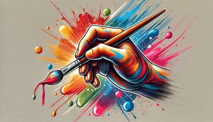A close-up illustration of a hand gripping a paintbrush