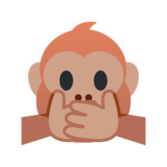 Speak-no-evil monkey emoji icon. Trendy colors, popular element symbolizing discretion and silence, frequently used in social media. Emoticon, isolated element.