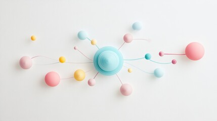A playful and colorful representation of the atom structure, with each component depicted as a friendly character.
