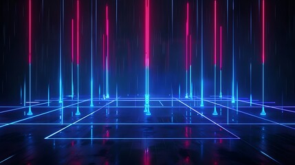 Futuristic neon lights create an immersive digital landscape with glowing lines and vibrant colors.