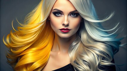 Fototapeta premium Half black and blonde hair creates a striking visual contrast, offering bold styling inspiration and unique hair