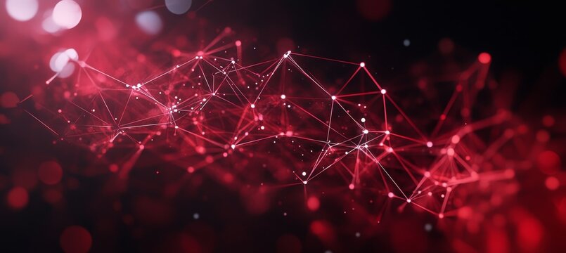 Abstract Red Network Connection And Communication Technology Background. 3D Illustration