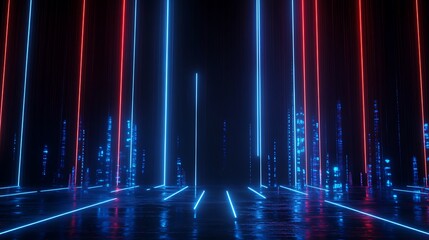 Futuristic neon lights creating a vibrant atmosphere in a digital environment.