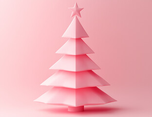 Obraz premium Christmas composition. Pink Christmas tree on pink background. Happy holidays. new year minimal concept.