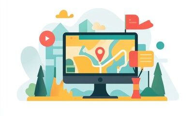 Cartoon style flat illustration of a web icon in a 2D design