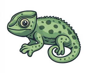 Fototapeta premium Cute chameleon character icon in a hand drawn style Green 2D cartoon illustration on a white background