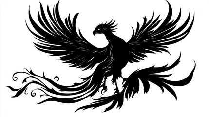 Obraz premium Silhouette of a phoenix tattoo design on a plain background
