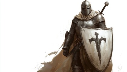 Fantasy illustration of a knight set against a plain white background