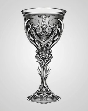 Gothic style decorative goblet concept art Design element featuring a black and white drawing on a grey background EPS10 2D cartoon illustration
