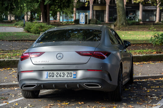 Mulhouse - France - 29 September 2024 - rear view of grey Mercedes CLA 220d parked in the street
