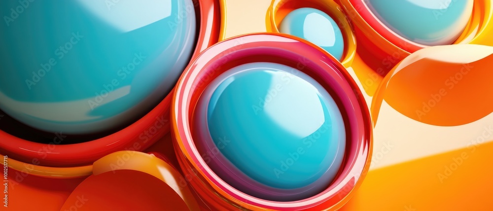 Wall mural futuristic abstract 3d rendering featuring vibrant circular shapes