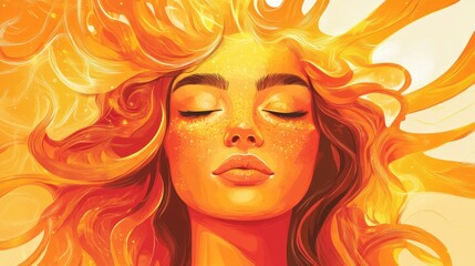 Stylized sun featuring a woman s face in a vibrant 2D cartoon style illustration