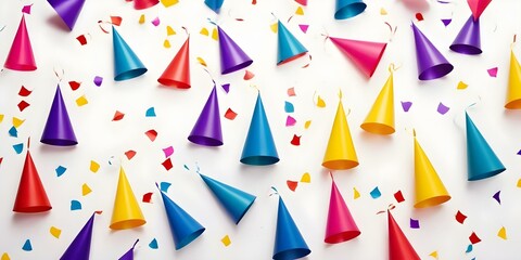 Party streamers and confetti. Birthday decor. AI generated