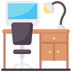 office desk flat vector icon