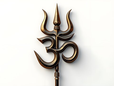 Trishul and Om Symbol concept as Vector illustration of a trishul (trident) and Om symbol combined isolated on a white background representing the divine power and spirituality in Hindu culture.