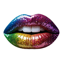 Fototapeta premium Vibrant Colorful Rainbow Lips - Rainbow Lips with Glitter and White Teeth - High Resolution Transparent PNG 