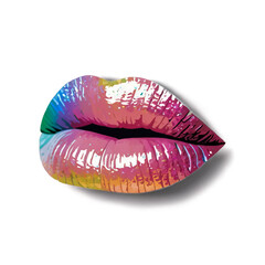 Vibrant Colorful Rainbow Lips - Rainbow Lips with Glitter and White Teeth - High Resolution Transparent PNG 