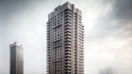 Fototapeta premium Dystopian Brutalist Skyscraper Architecture