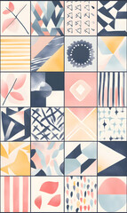 Obraz premium Hand-drawn 2D Doodle Tile and Carpet Patterns with White Borders – Geometric, Floral, and Abstract Designs