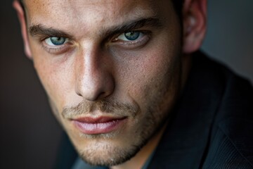 Obraz premium Intense portrait of a german individual with striking eyes AI