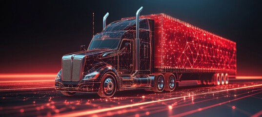 Futuristic Semi-Truck with Glowing Lines, Advanced Technology in Transportation and Logistics