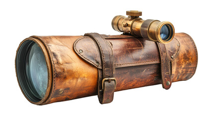 a brown leather case with a brass object on top

