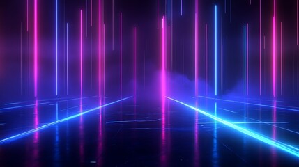 Vibrant neon lights illuminating a dark space, creating a futuristic atmosphere.
