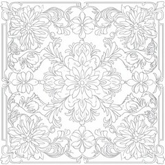 a white and black square pattern with ornate designs