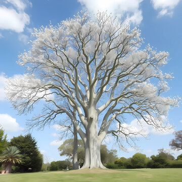 Imagen de un &aacute;rbol de la vida blanco, grande, rodeado de libelulas
