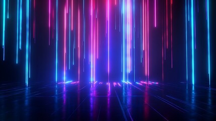 Vibrant neon lines shooting down in a dark space, creating a sense of dynamism and energy.
