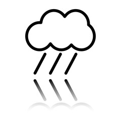 Cloud rain simple icon. Flat design. Black icon with mirror reflection. White background