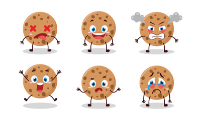 cute cookies cartoon with many expressions vector illustration