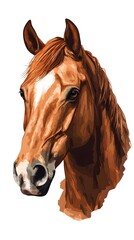 Fototapeta premium Beautiful brown horse head in the style of watercolor on a white background, close-up portrait