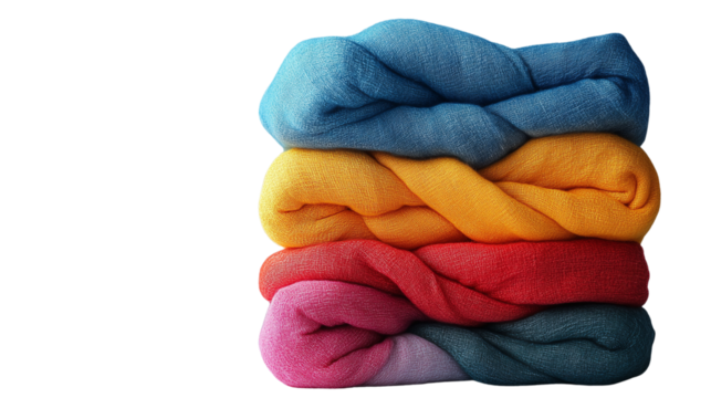 pile of folded clothes multicolored on PNG background