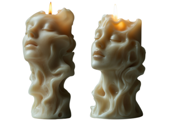 A candle shaped like a human face against a clean PNG background