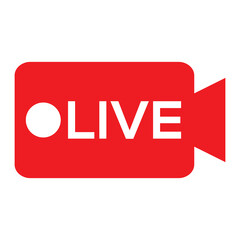 Red live stream video camera icon. Flat vector illustration for website online video streaming.