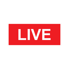 Red live stream icon button. Flat vector illustration for indicating live video broadcasts.