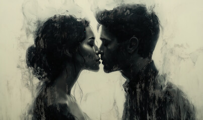 Kiss between man and woman showing relationship between them.