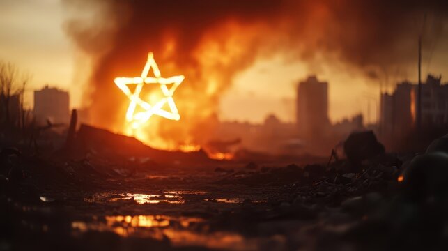 the city is on fire and there is a star in the middle