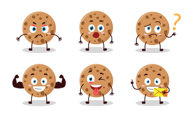 funny cookies cartoon with different expressions character vector illustration