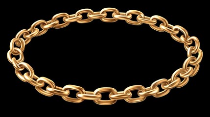 Elegant 3D rendered gold circular chain on a luxurious black background, beautifully showcasing its intricate design and contours