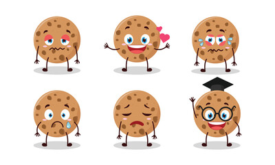 funny cookies cartoon character with different pose activity vector illustration