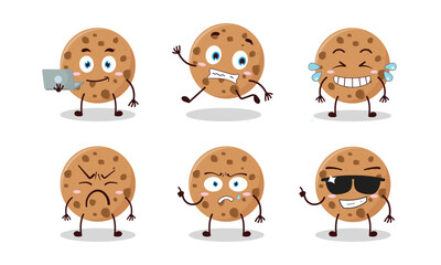 funny cookies cartoon character with many pose activity vector illustration