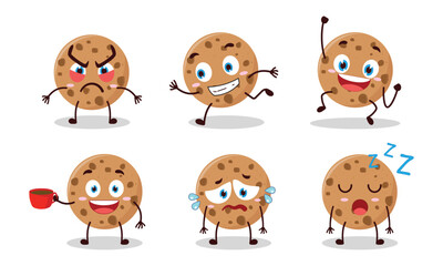 funny cookies cartoon character with various pose activity vector illustration