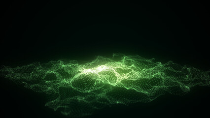 Abstract technology wave of particles and lines. Big data visualization. Background with motion dots. Artificial intelligence.