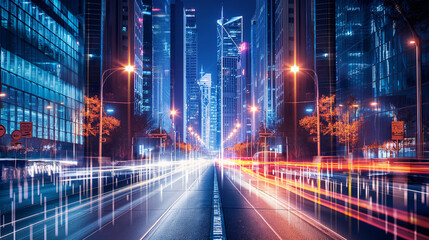 Modern Skyscraper Avenue at Night