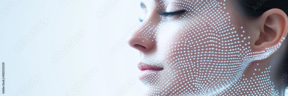 Poster abstract skincare procedure diagram with lines and dots depicting facial contouring techniques for m