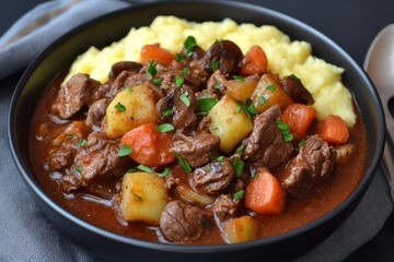 beef stew with mashed potatoes